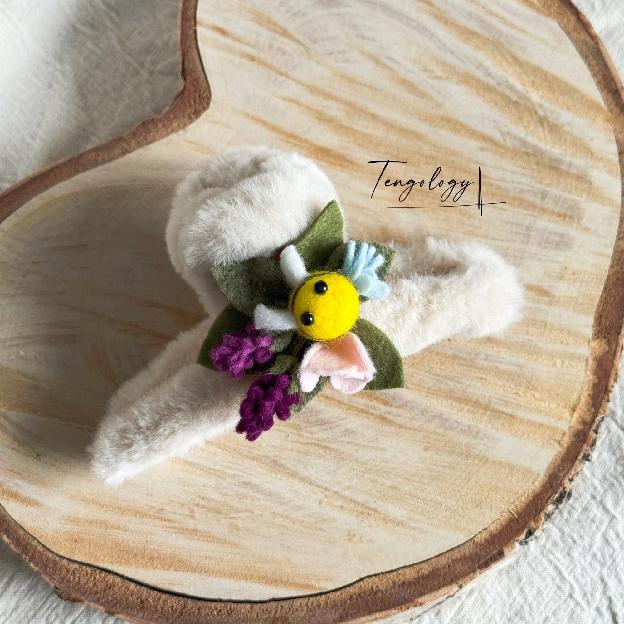 Bee Garden Faux Fur Claw Clip — handmade felt claw clip