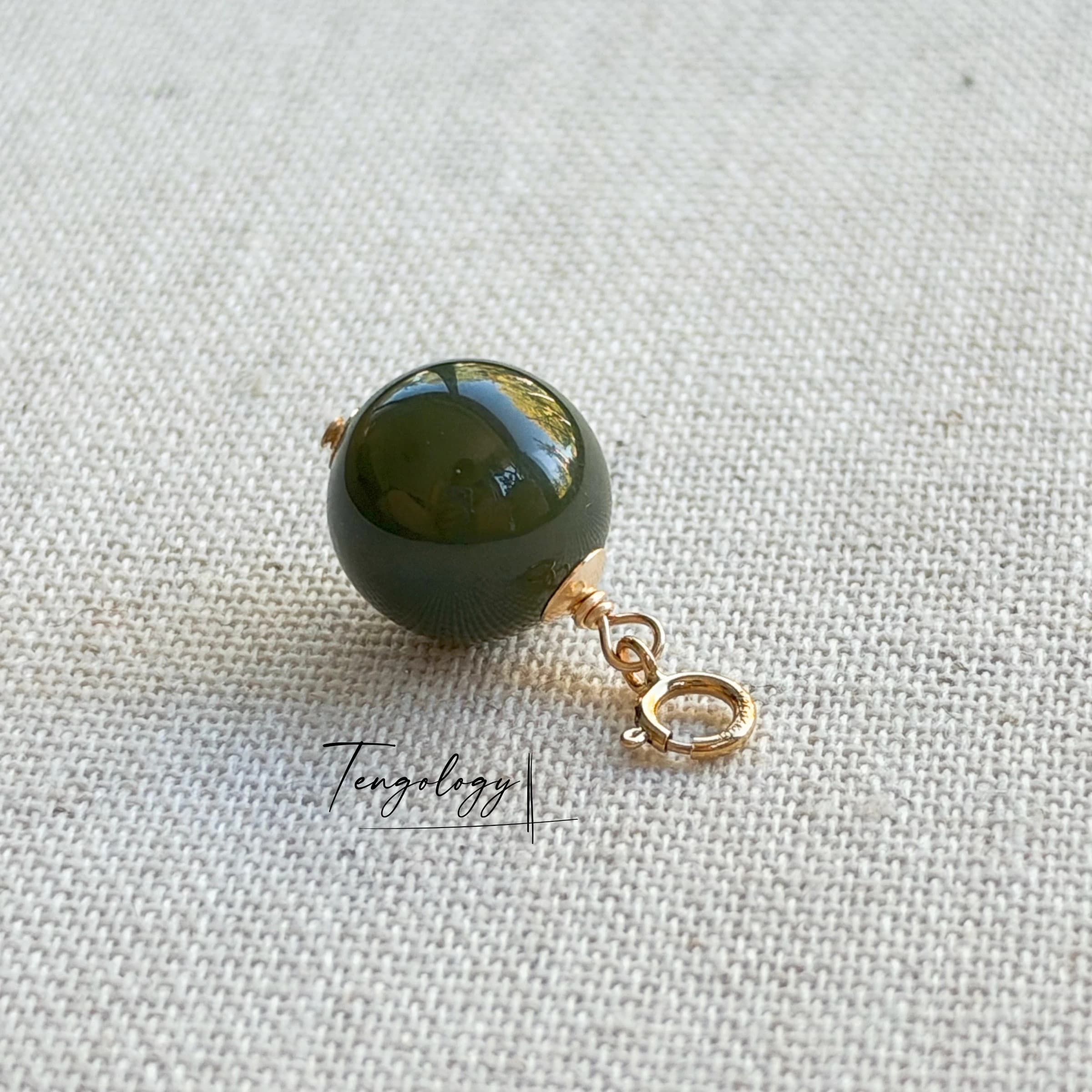 Planet — Hetian Jade — Dark Green gemstone charm