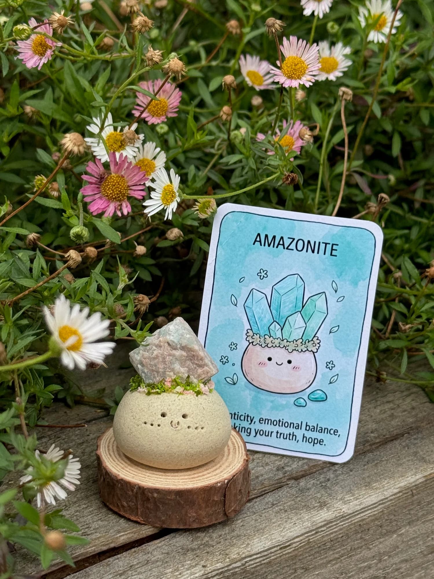 Mini Amazonite Crysprout — photographed in the garden, additional view