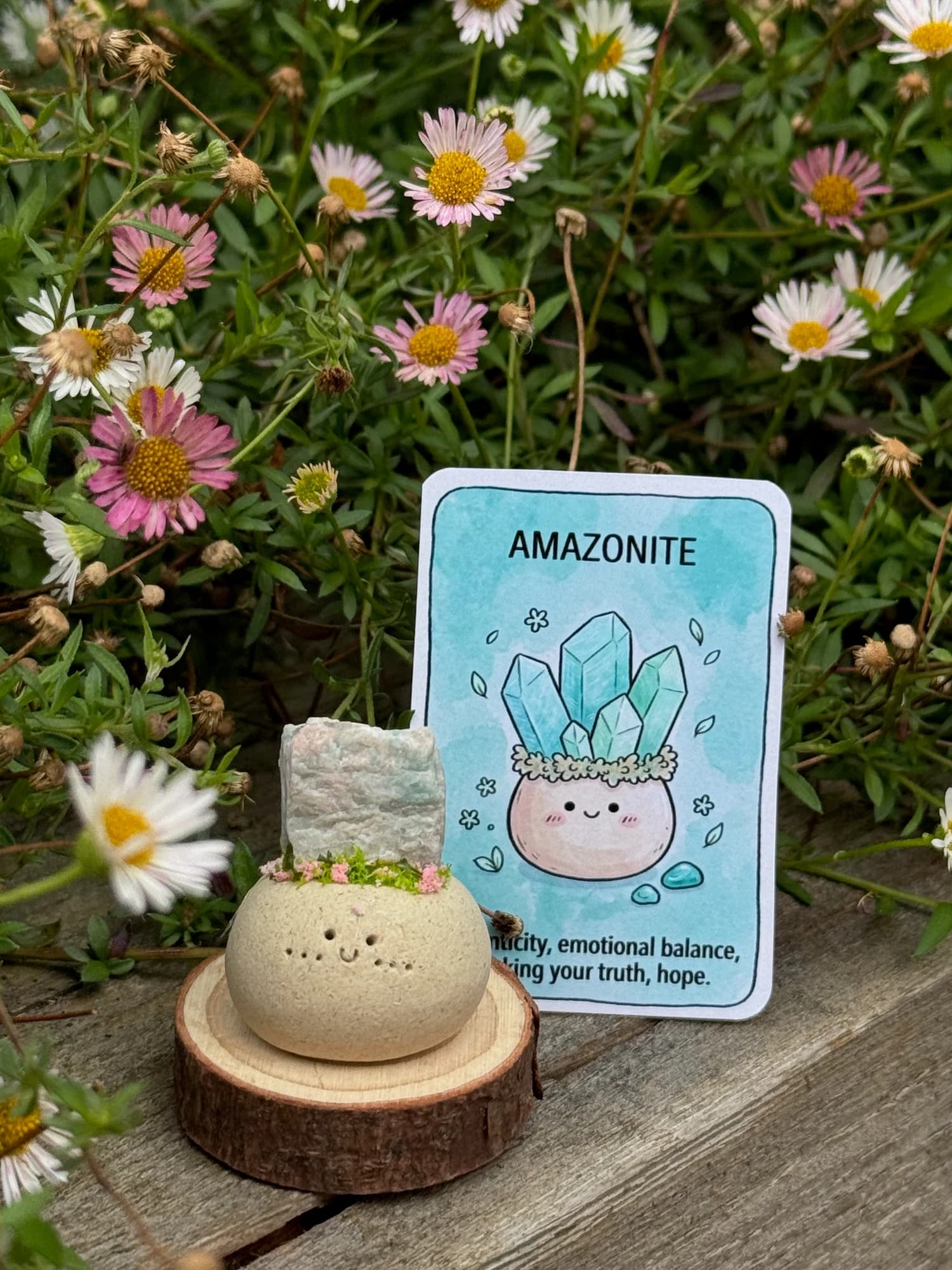 Mini Amazonite Crysprout — photographed in the garden, additional view