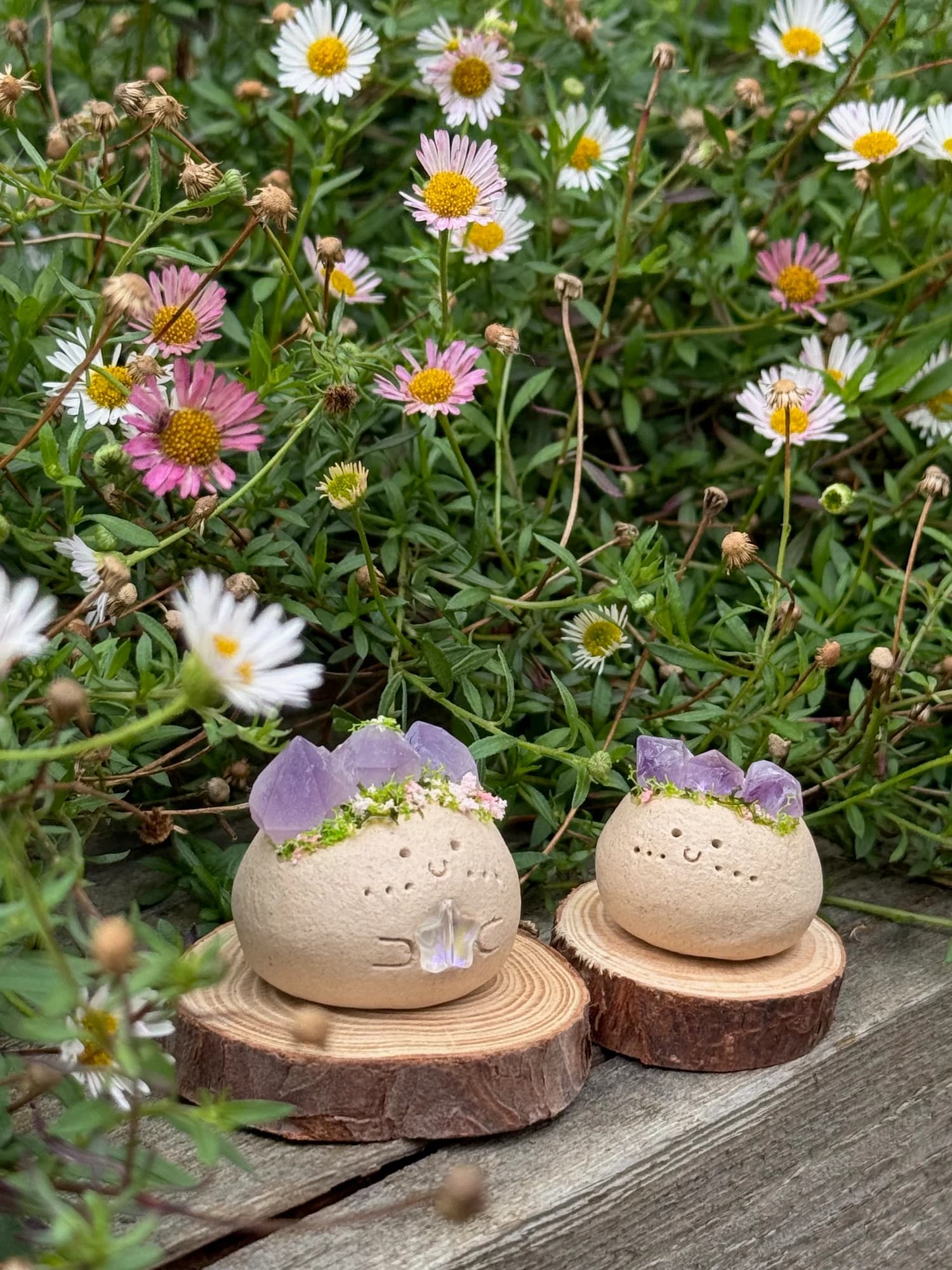 Large and mini amethyst Crysprouts shown together for size comparison; sold individually