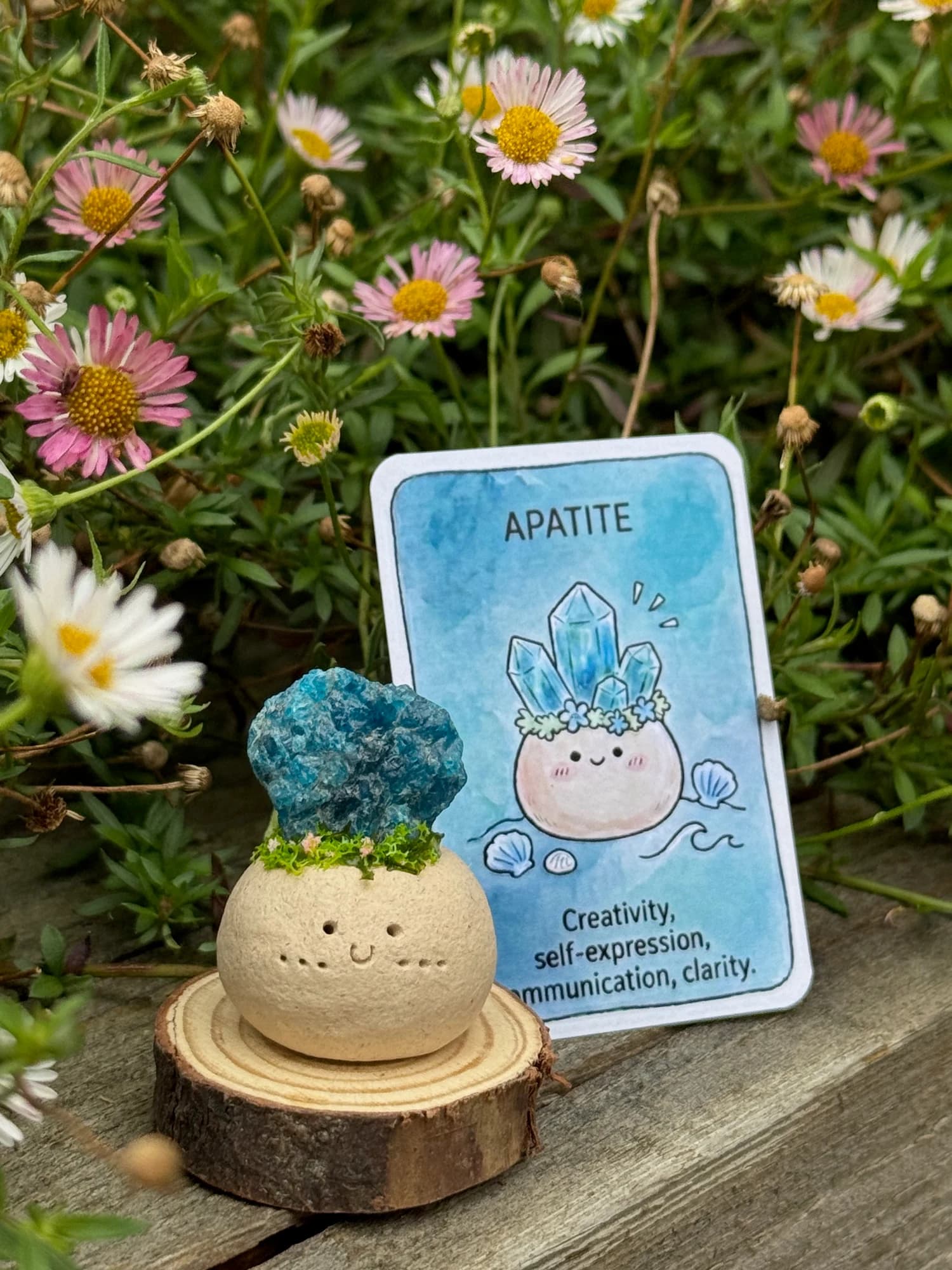 Mini Apatite Crysprout — photographed in the garden, additional view