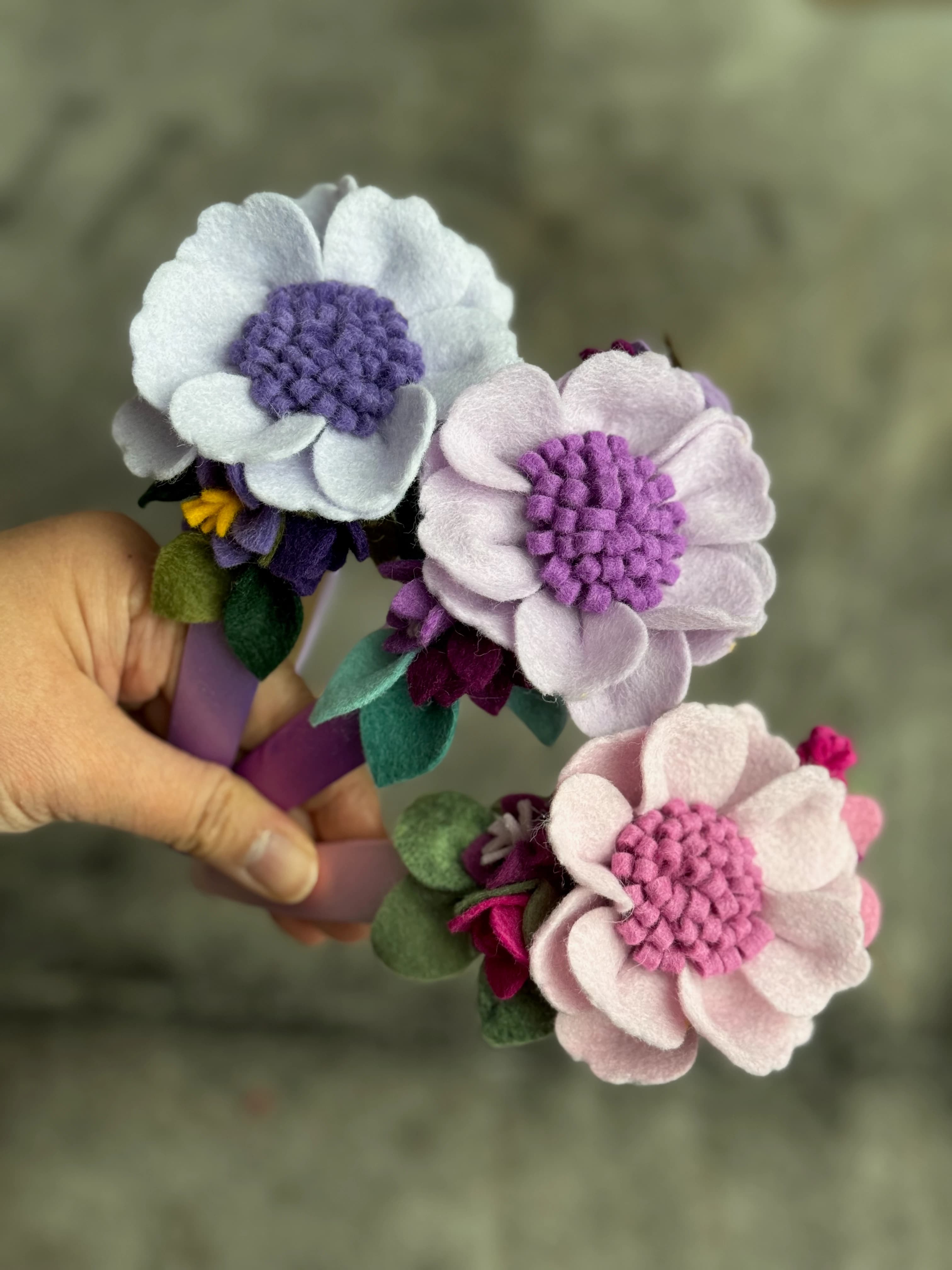 Handmade Flower Garden felt headbands — flower and colour details, photo 6343