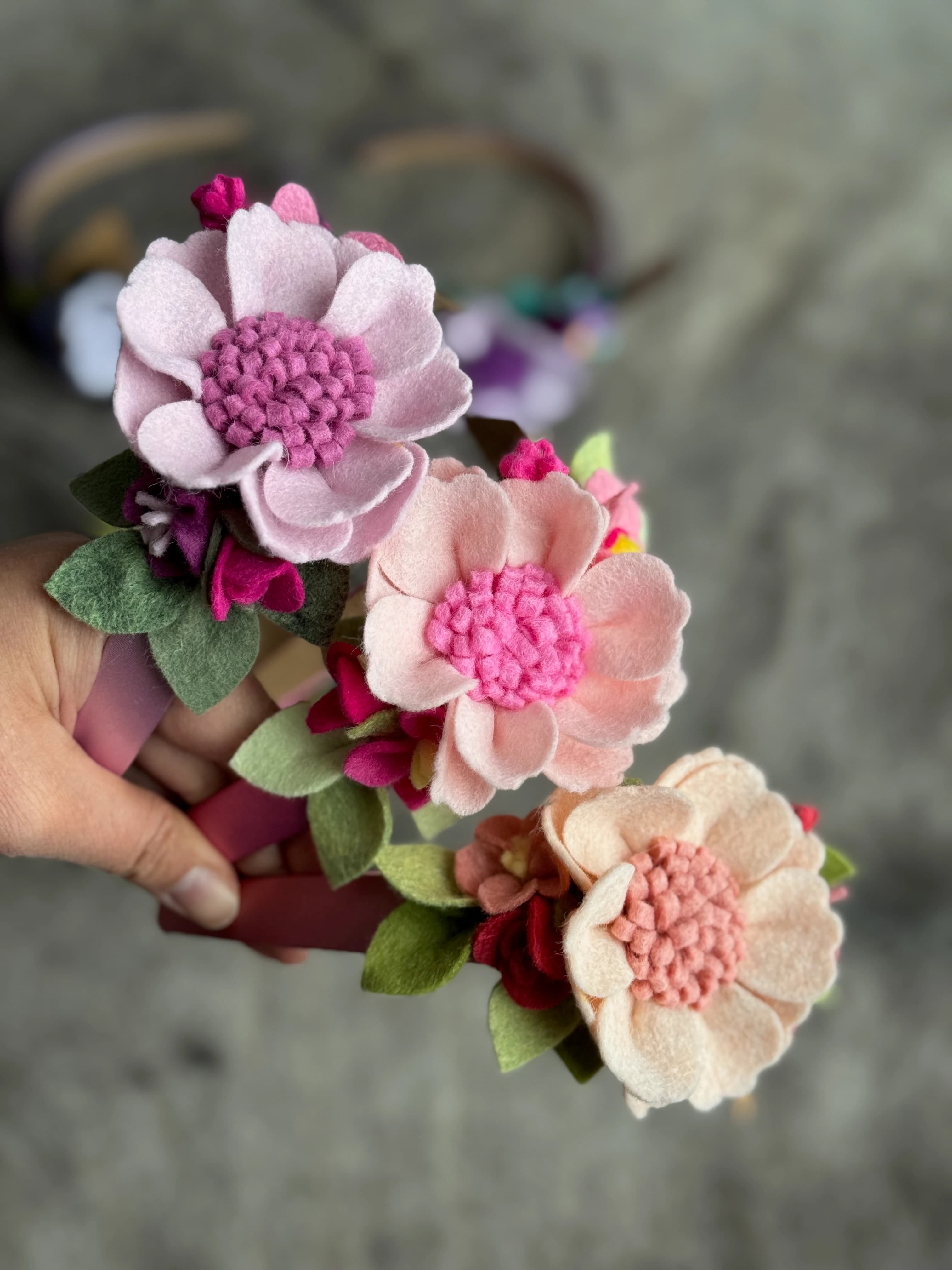 Handmade Flower Garden felt headbands — flower and colour details, photo 6349