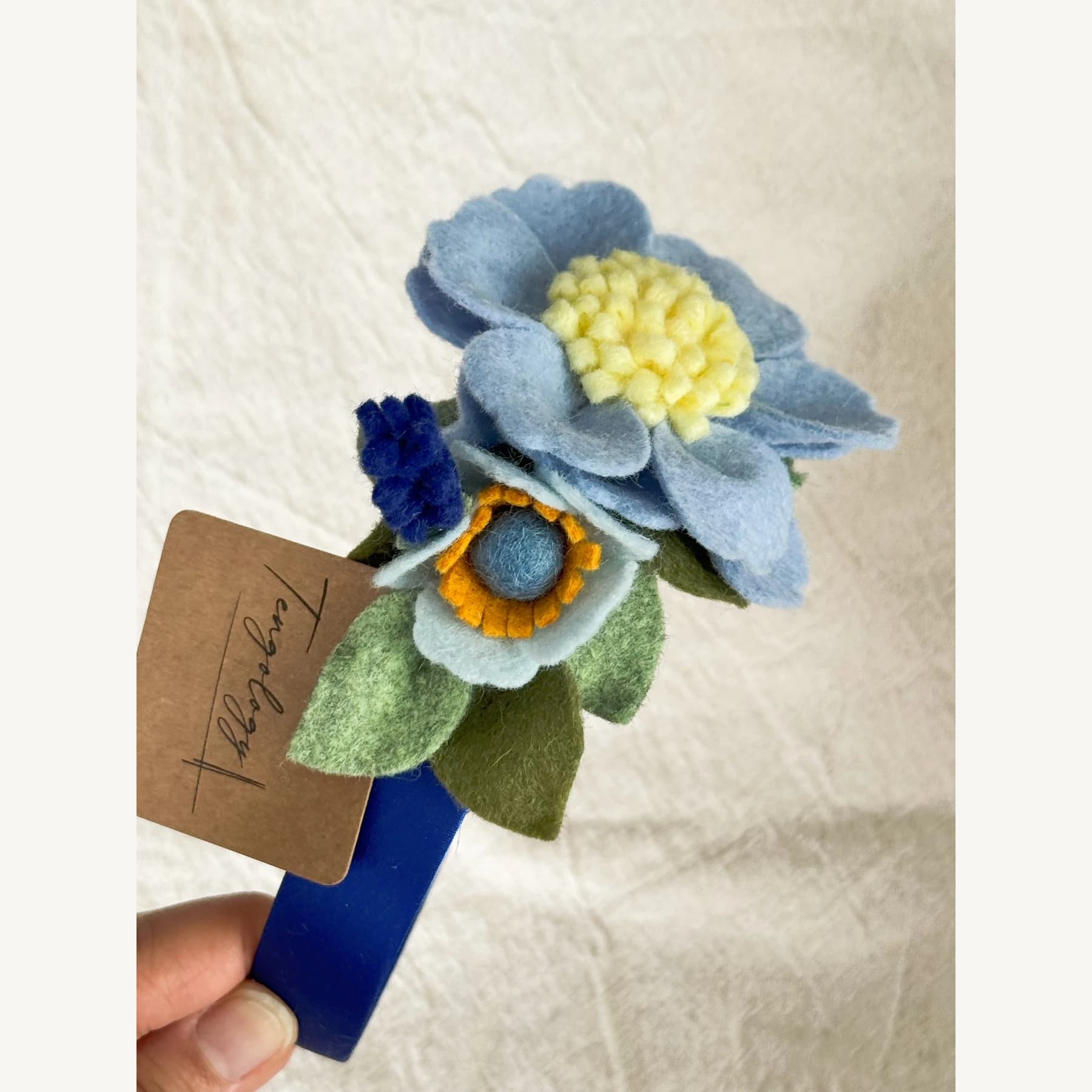 Felt Flower Garden Headband — Pale blue / yellow centre