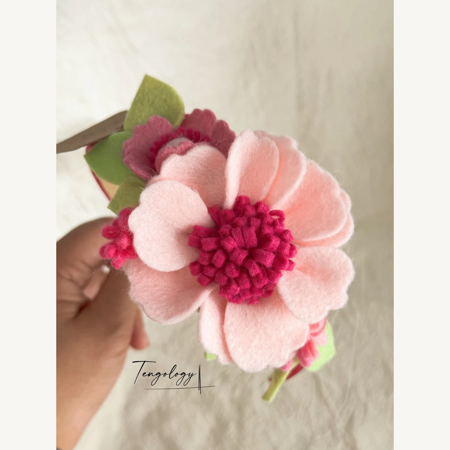 Felt Flower Garden Headband — Pink / magenta centre