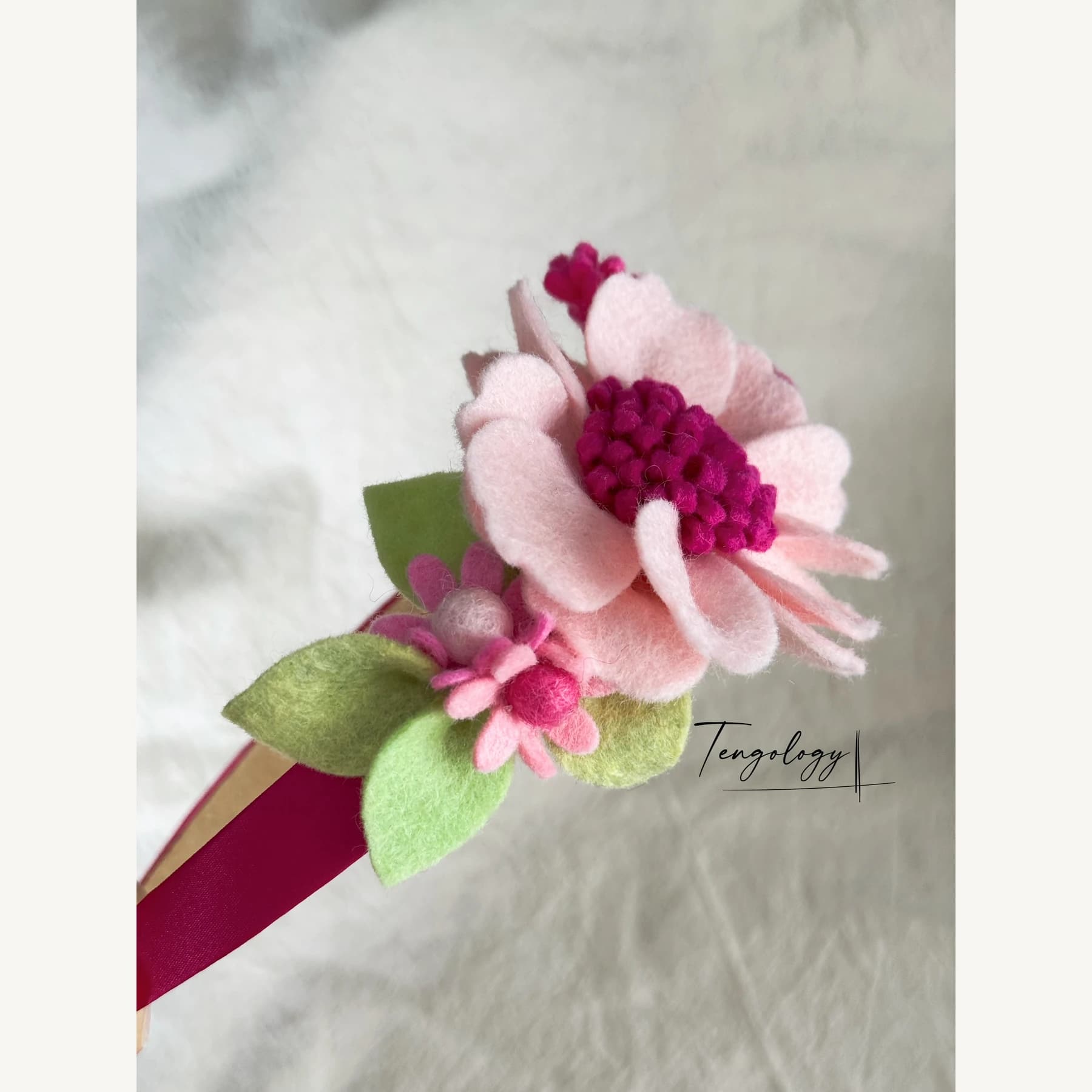 Felt Flower Garden Headband — Pink / magenta centre