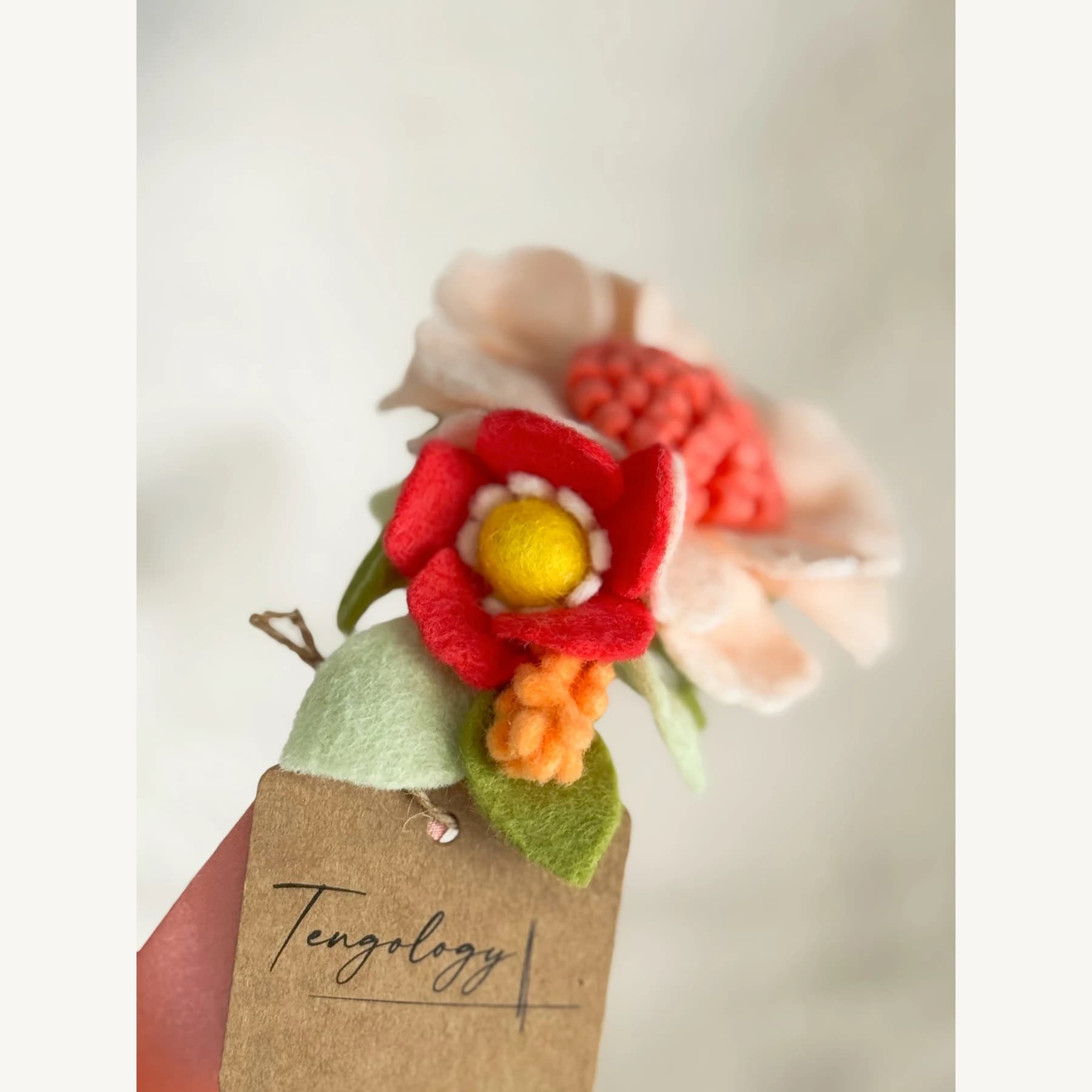 Felt Flower Garden Headband — Cream / coral centre