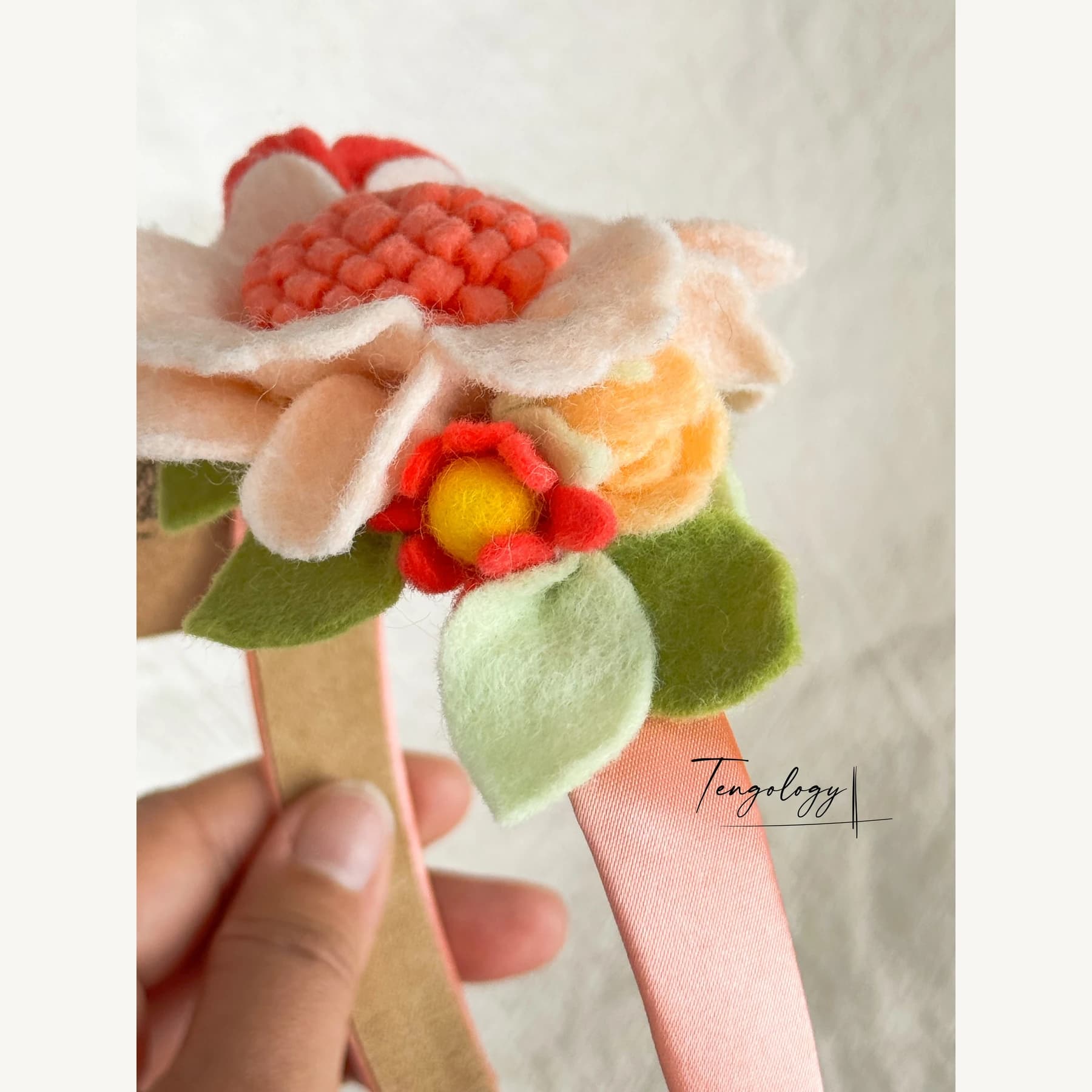 Felt Flower Garden Headband — Cream / coral centre