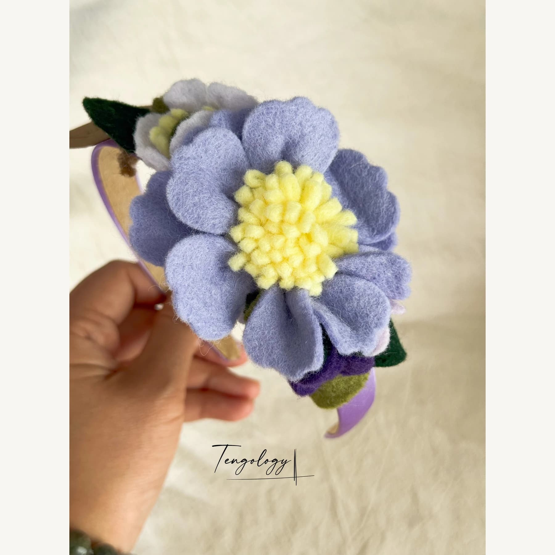 Felt Flower Garden Headband — Lavender / yellow centre