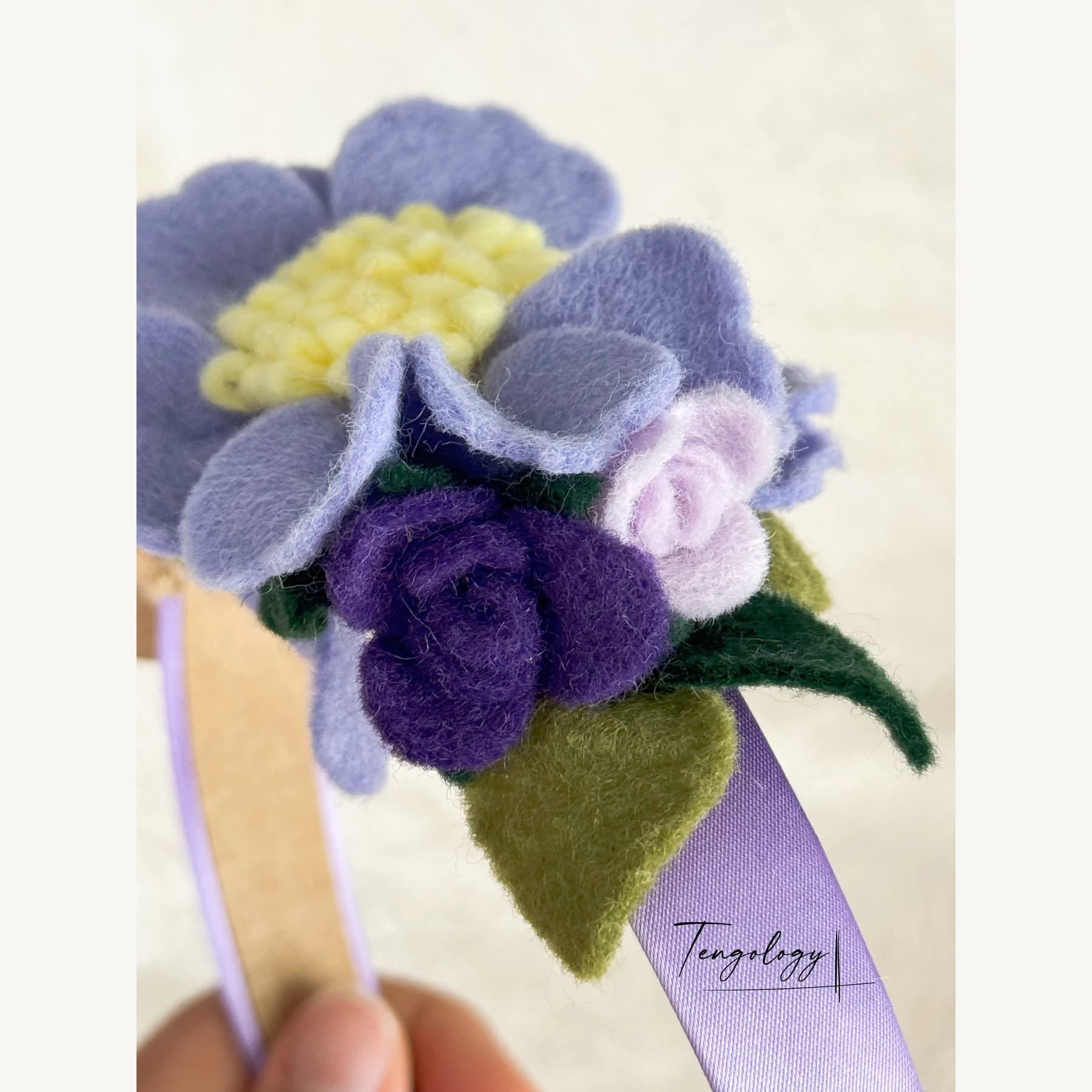Felt Flower Garden Headband — Lavender / yellow centre