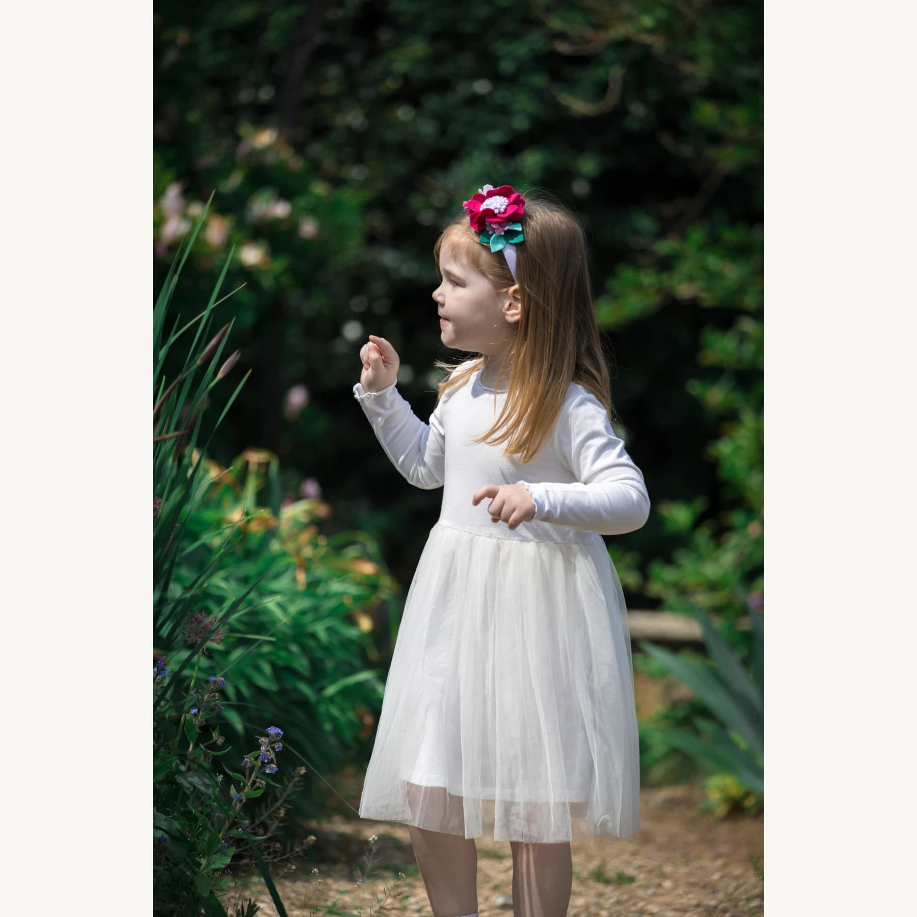 Felt Flower Garden Headband — model styling photograph
