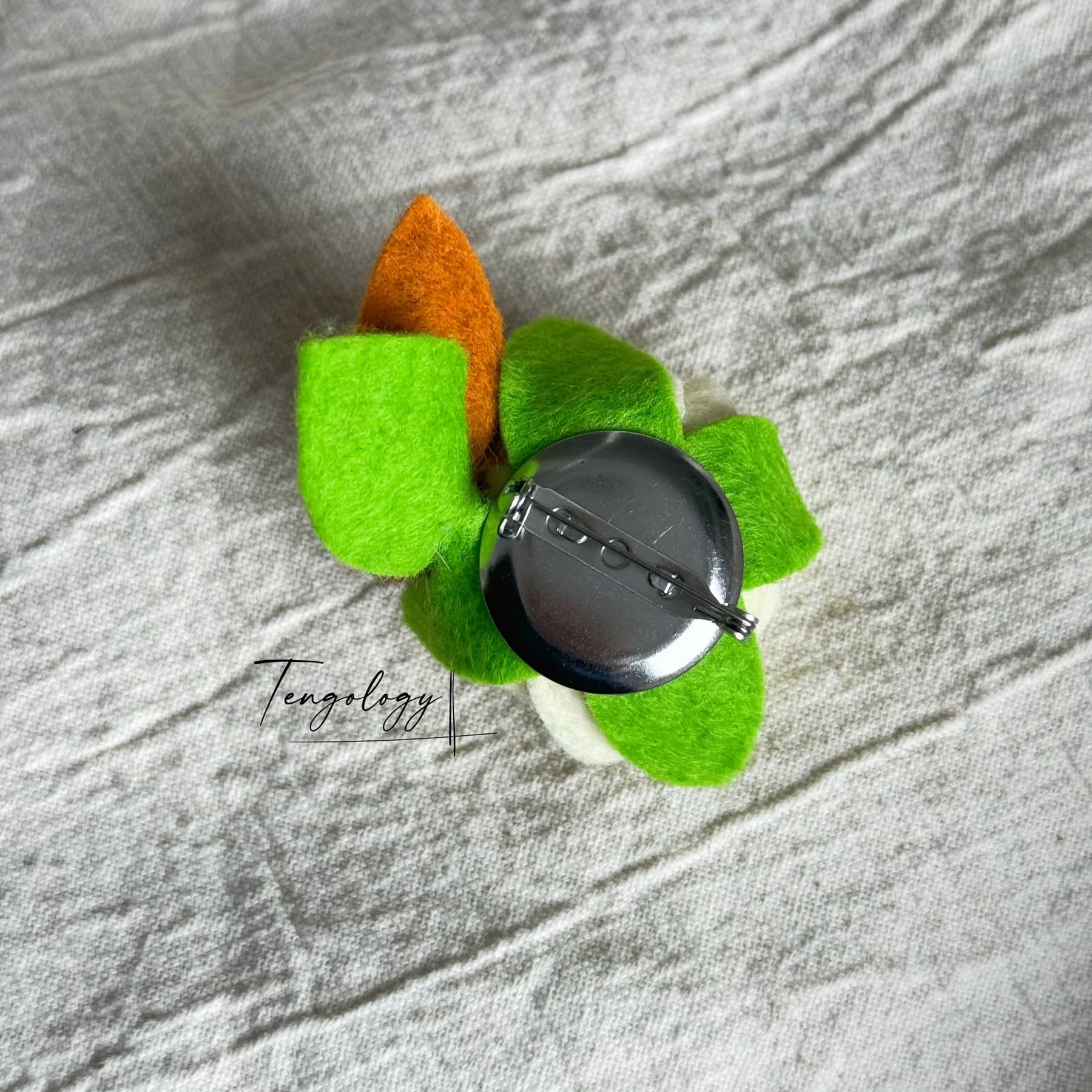 Layered felt flower brooch — Lemon yellow, pin back