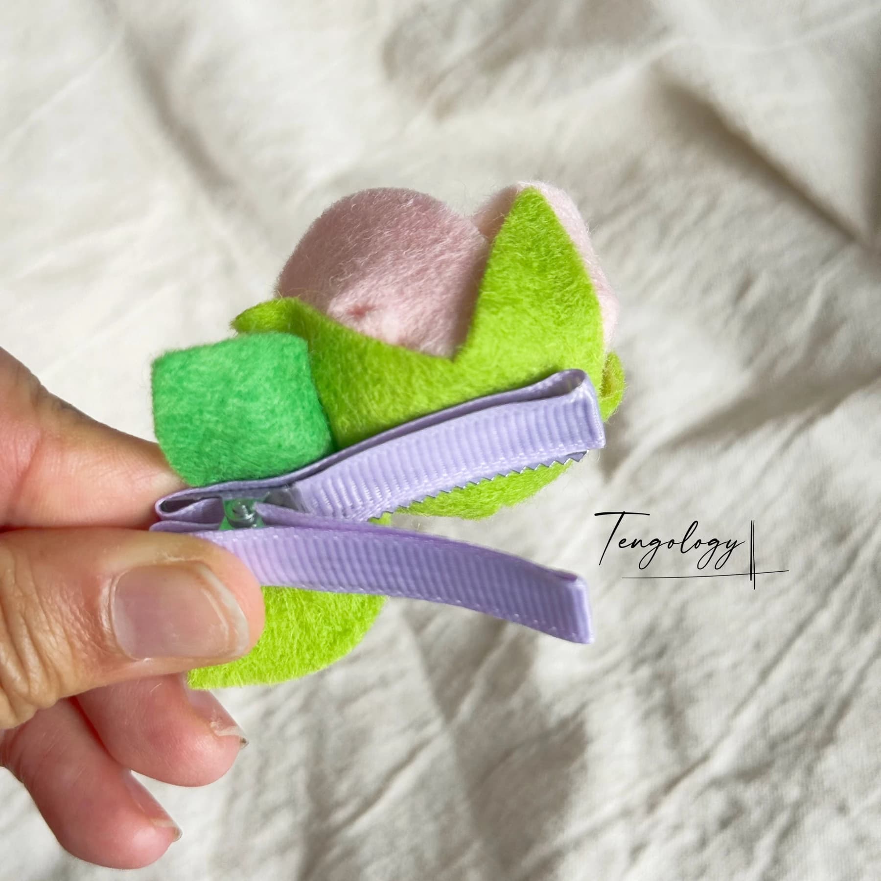 Layered felt flower hair clip — Yellow / lilac centre, alligator clip back