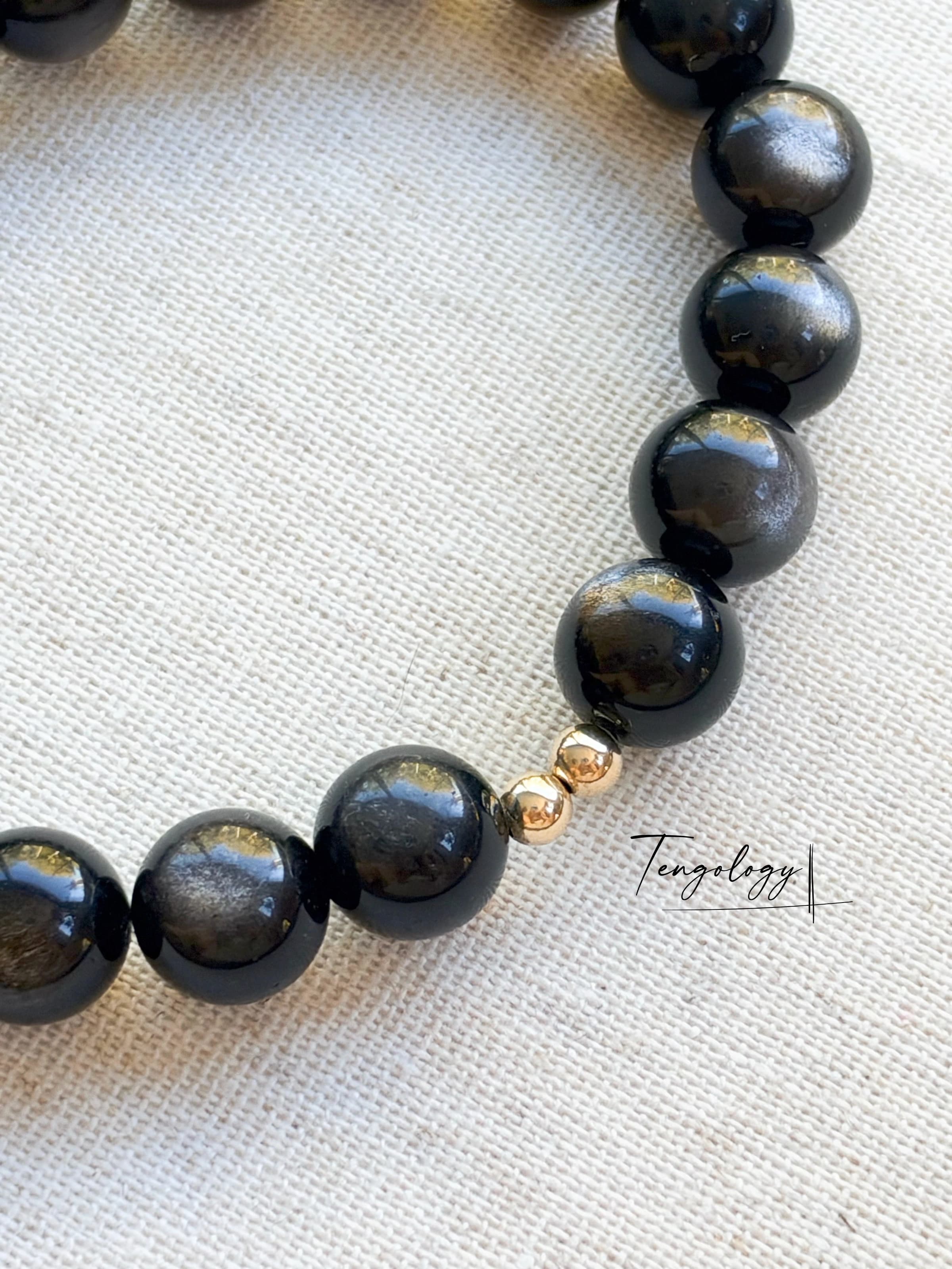 Orbit Grande — Silver Sheen Obsidian crystal bracelet