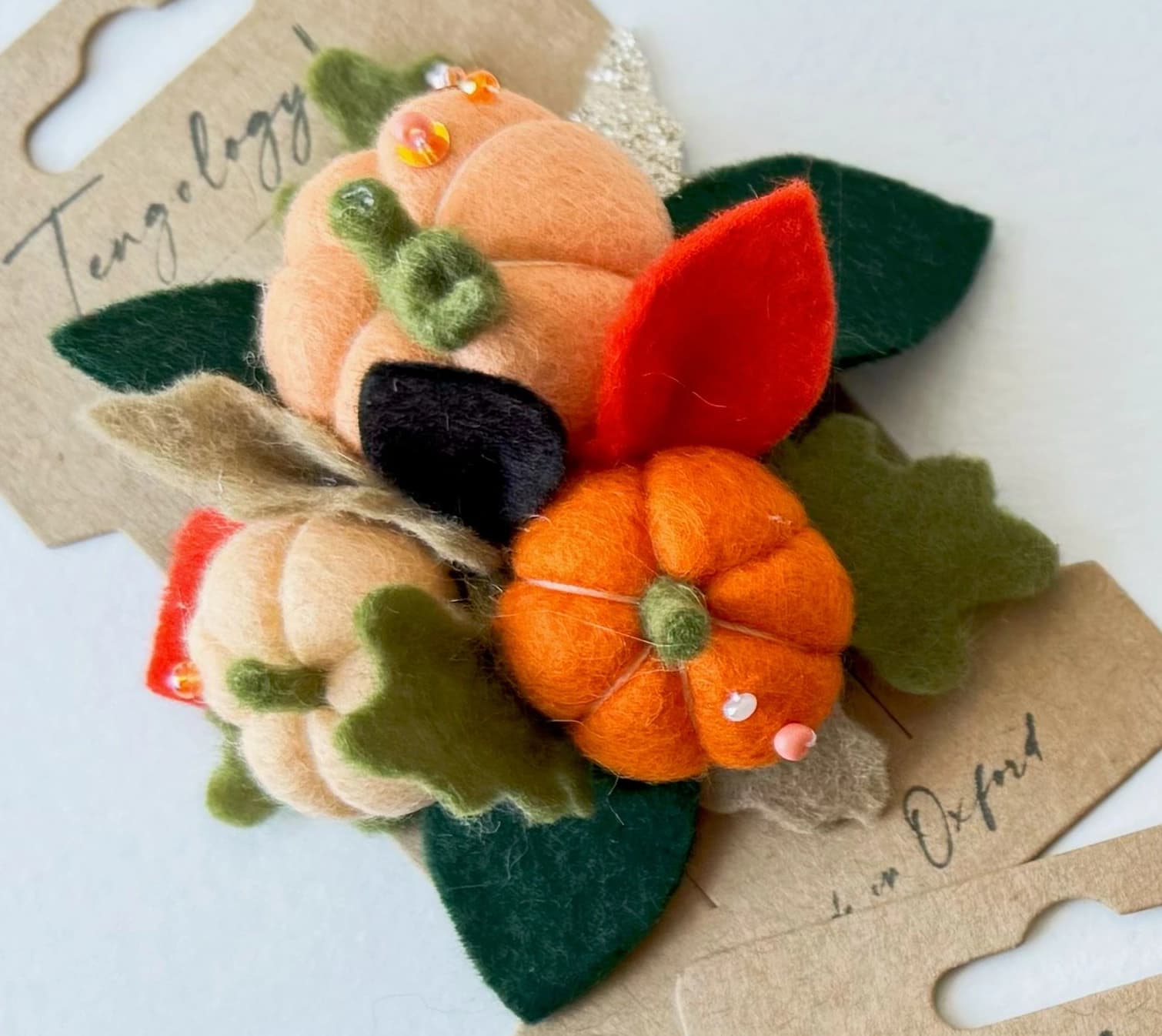 Pumpkin Cluster Felt Brooch — Orange