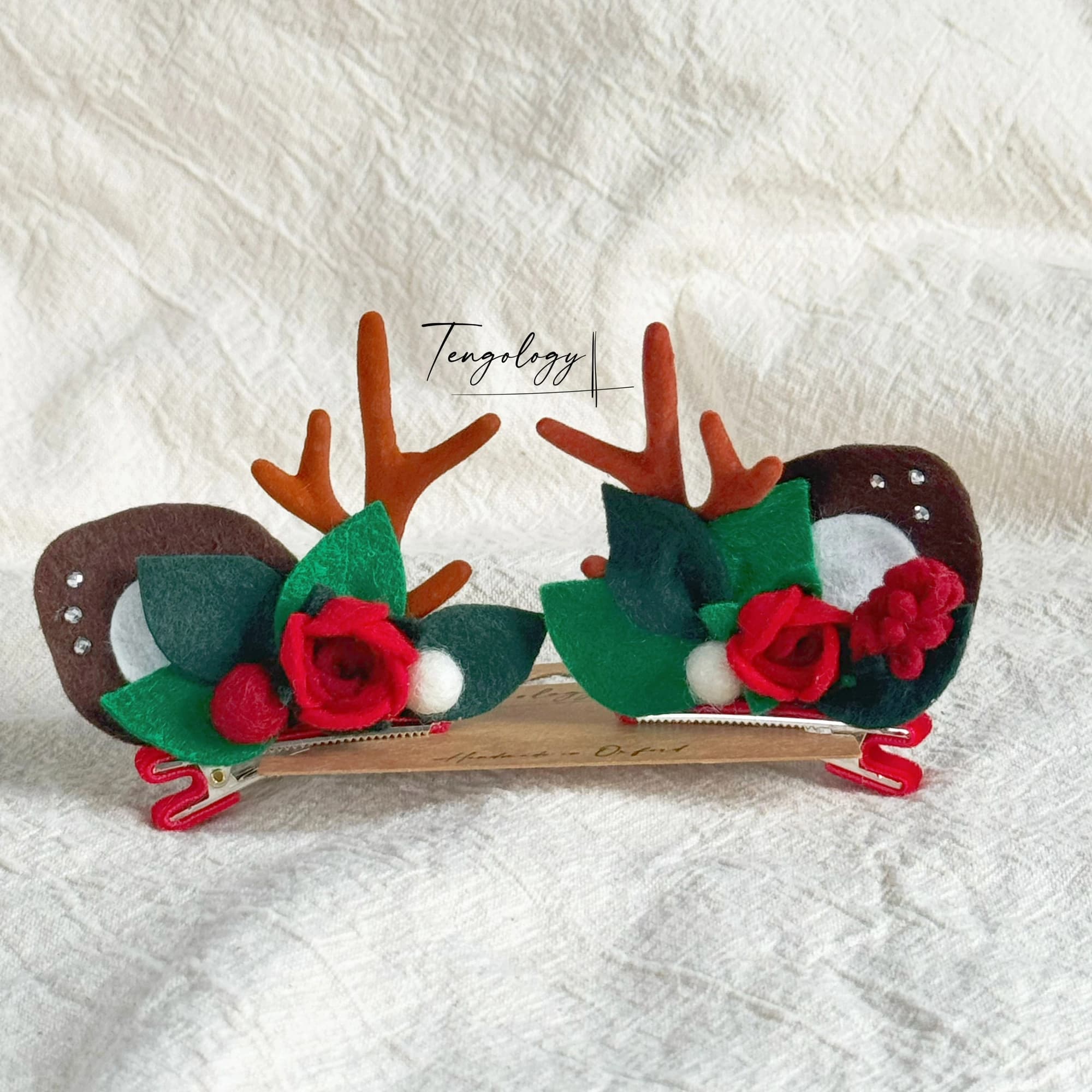 Reindeer Antler & Rose Hair Clips — Red / Christmas