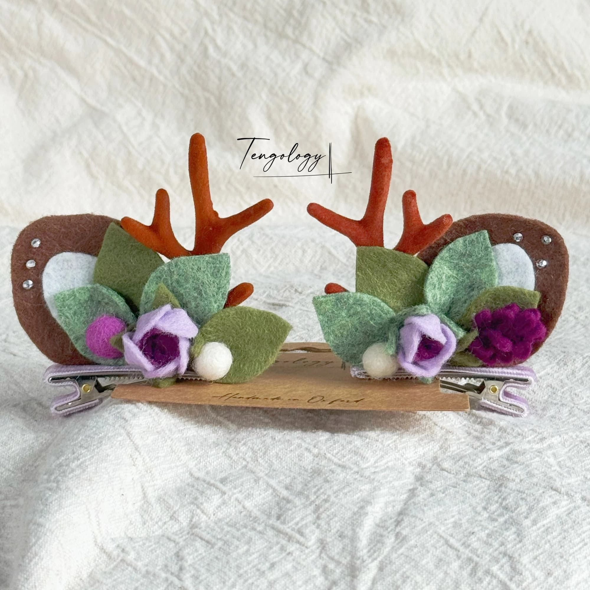 Reindeer Antler & Rose Hair Clips — Purple / lavender