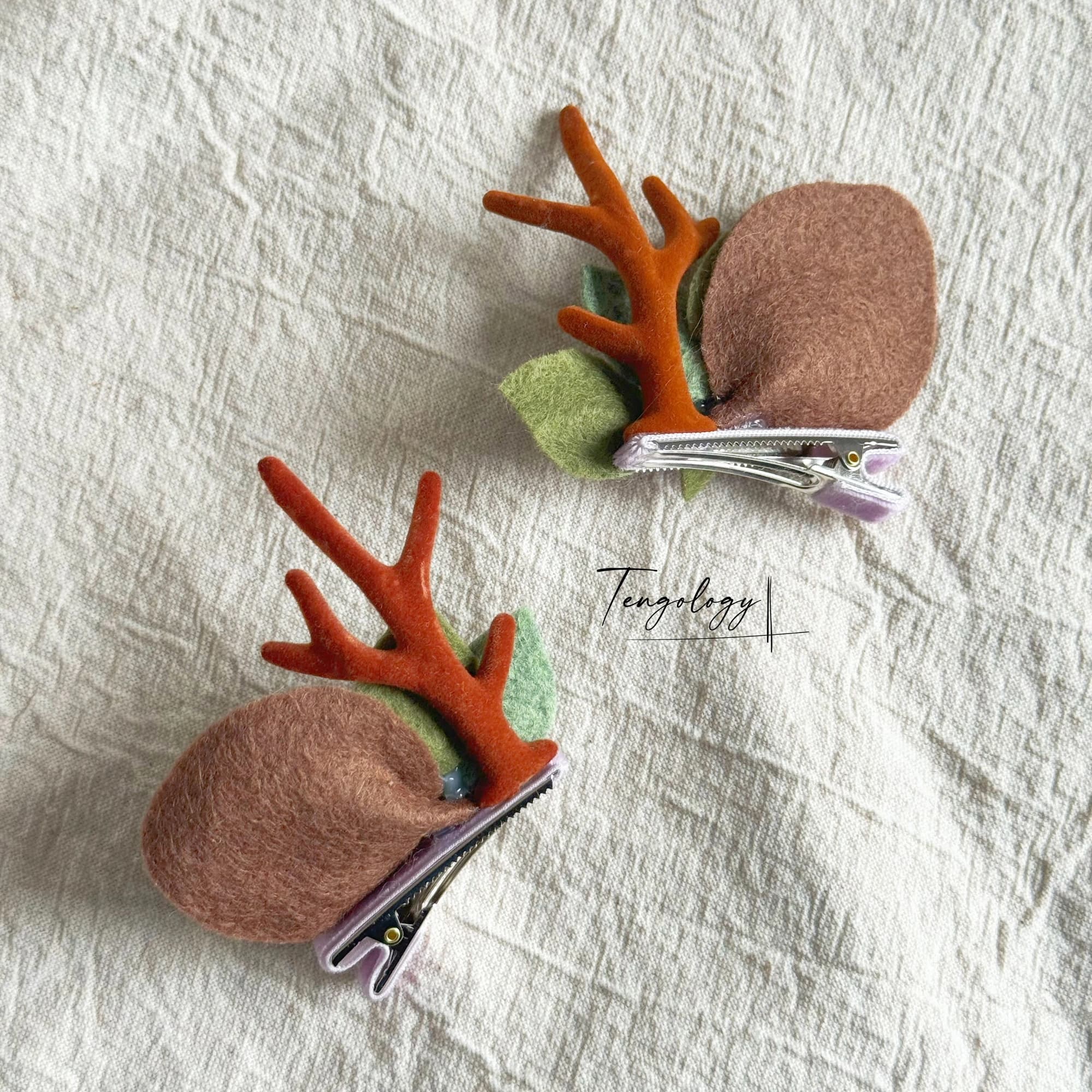 Reindeer Antler & Rose Hair Clips — Purple / lavender, back and fastening