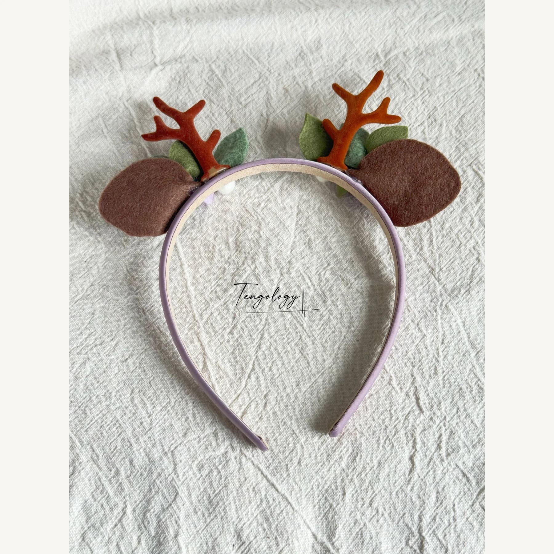 Reindeer Antler & Rose Floral Headband — Purple / lavender band — back view