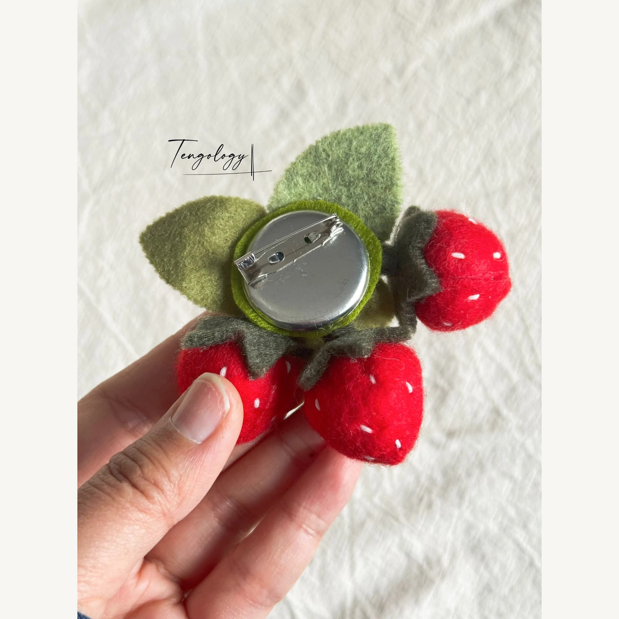 Strawberries Brooch — back and pin fastening