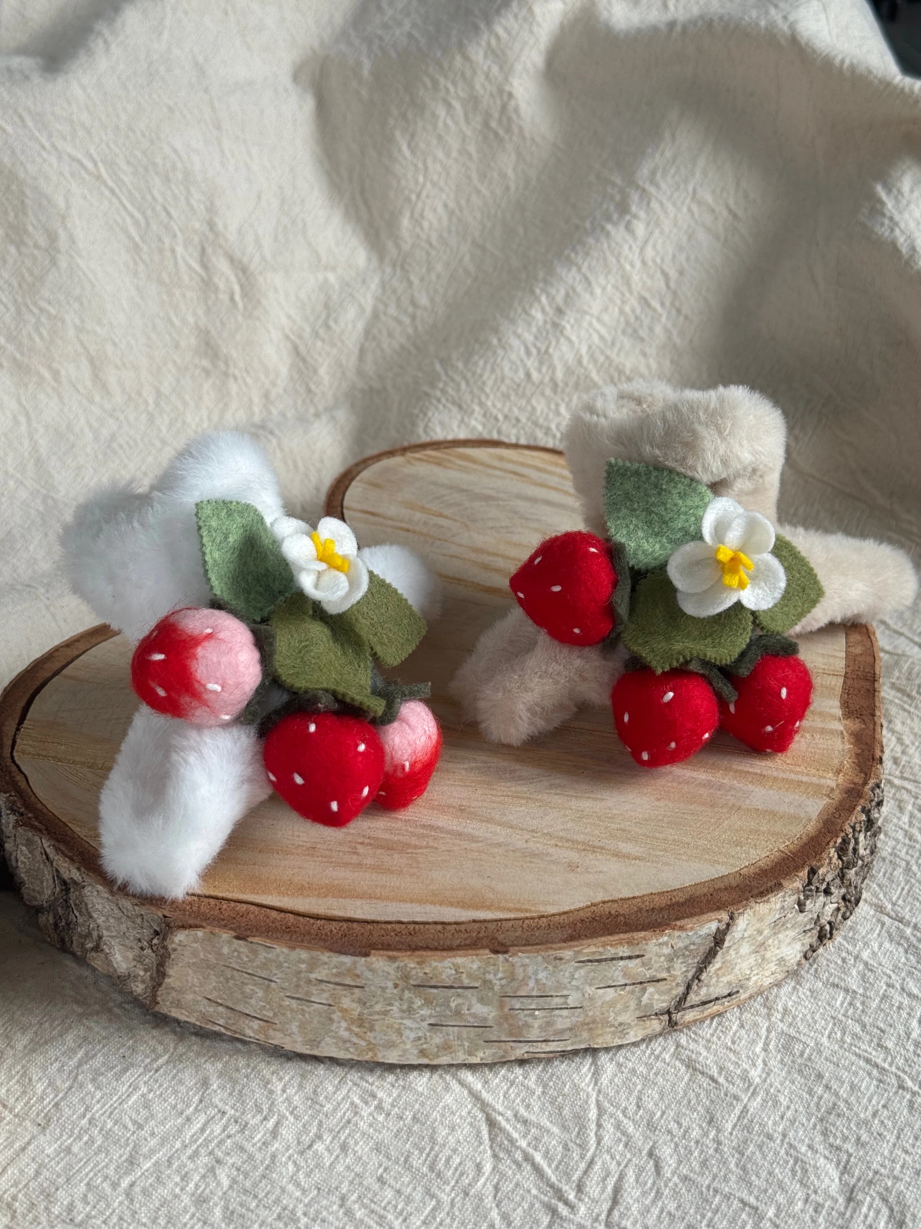 Strawberries Faux Fur Claw Clip — handmade felt claw clip