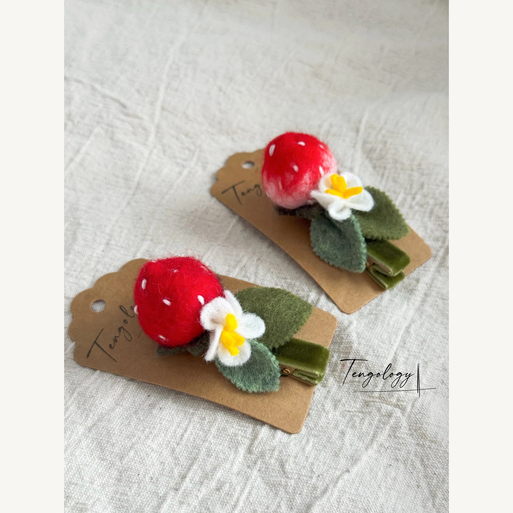 Single Strawberry Hair Clip — handmade felt hair clip