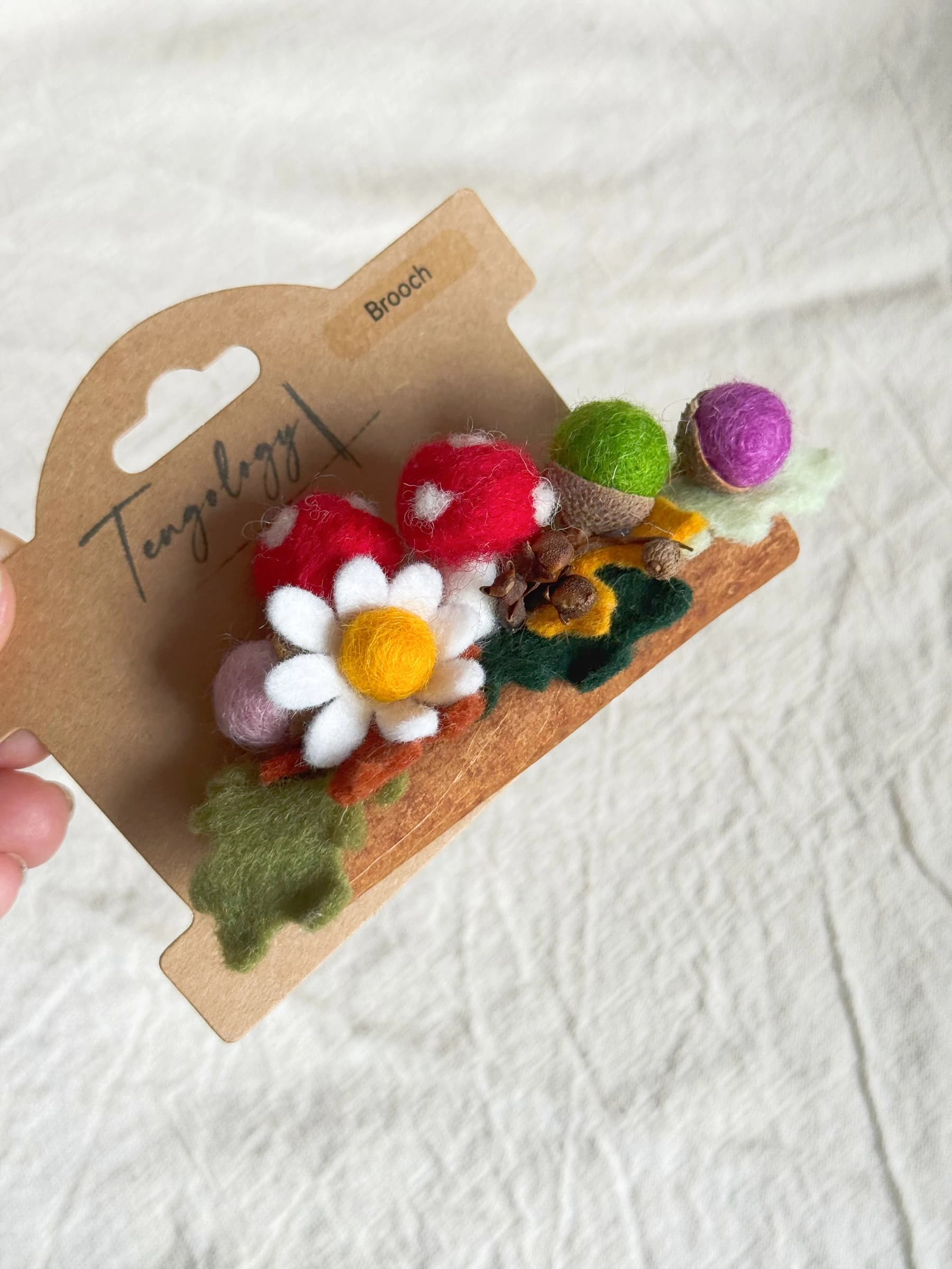 Woodland Toadstool Brooch — Green & Purple acorns