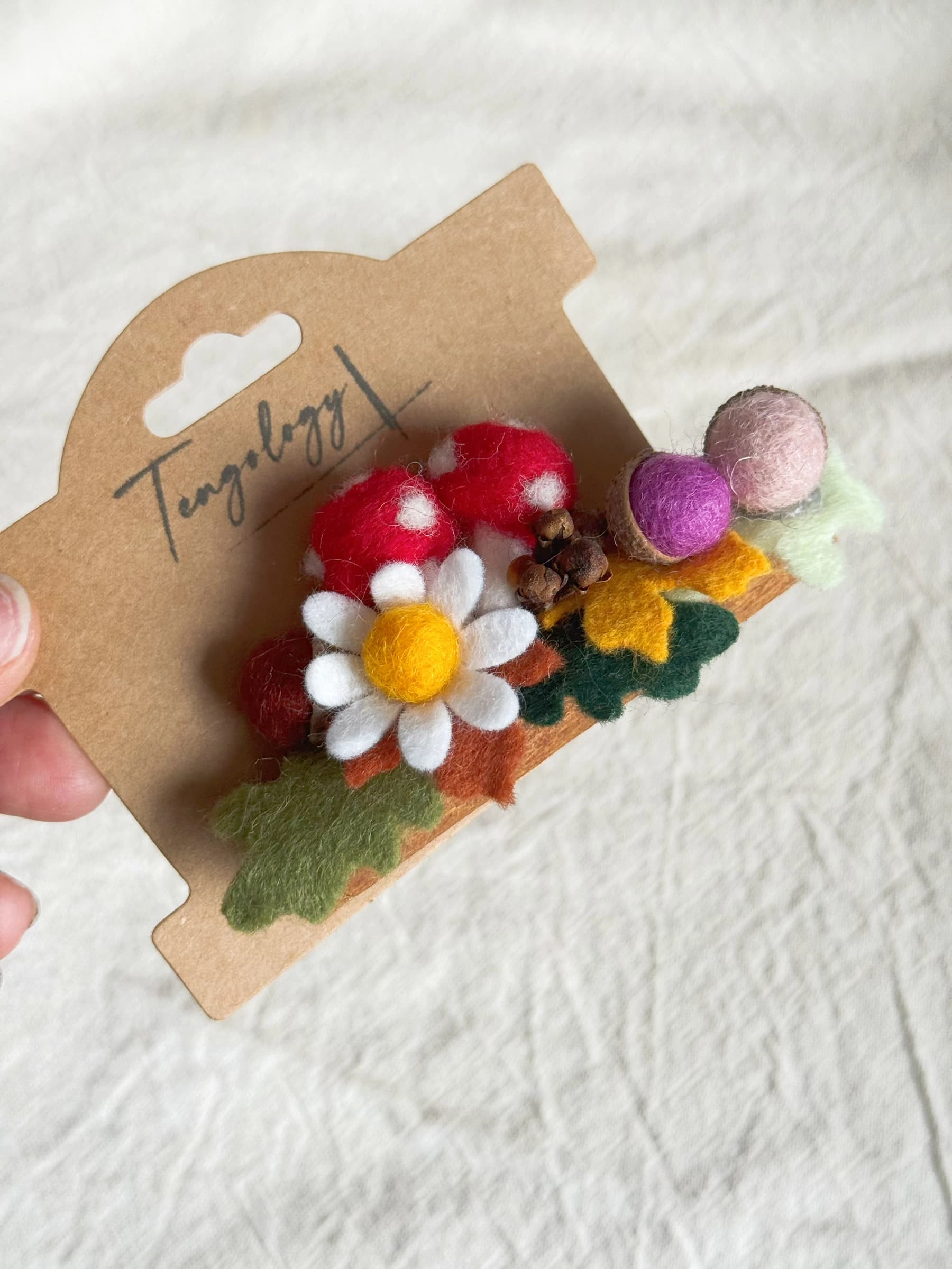Woodland Toadstool Brooch — Purple & Pink acorns