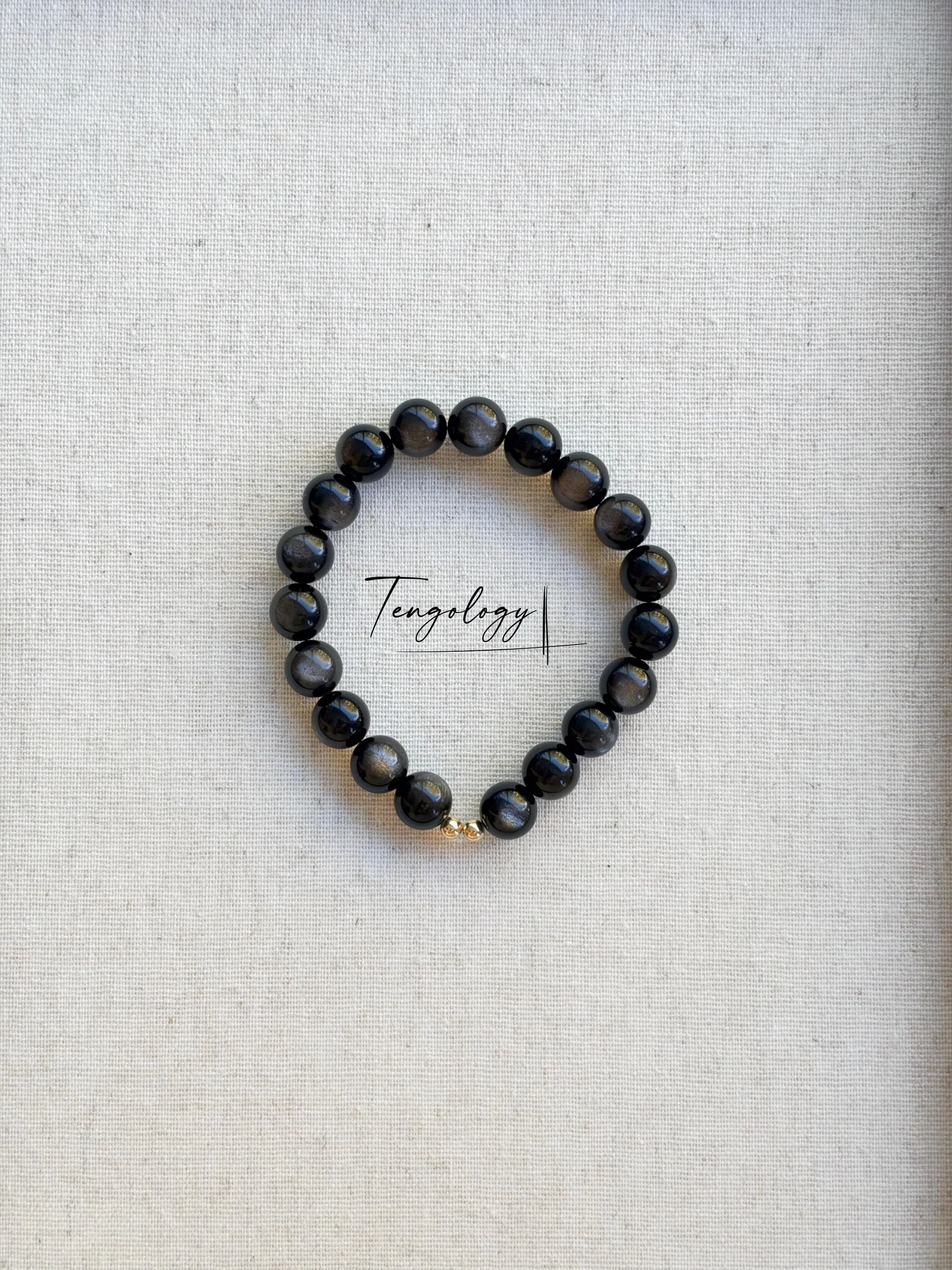 Orbit Grande — Silver Sheen Obsidian crystal bracelet