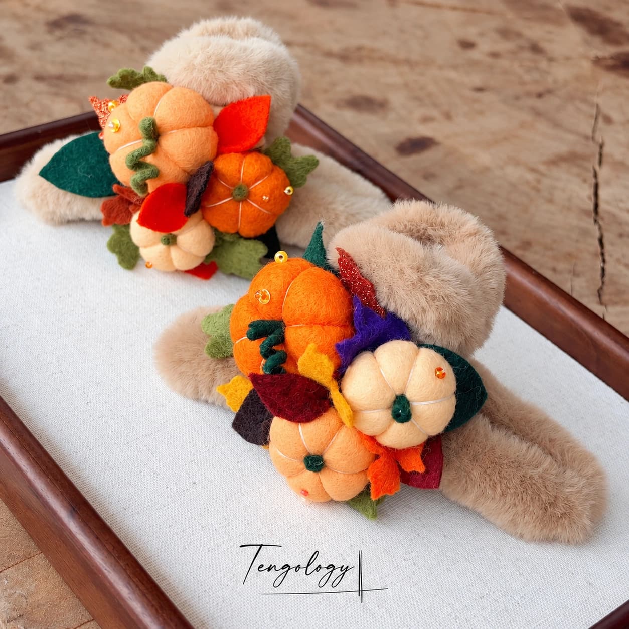 Pumpkin Patch Faux-Fur Claw Clip — handmade felt claw clip